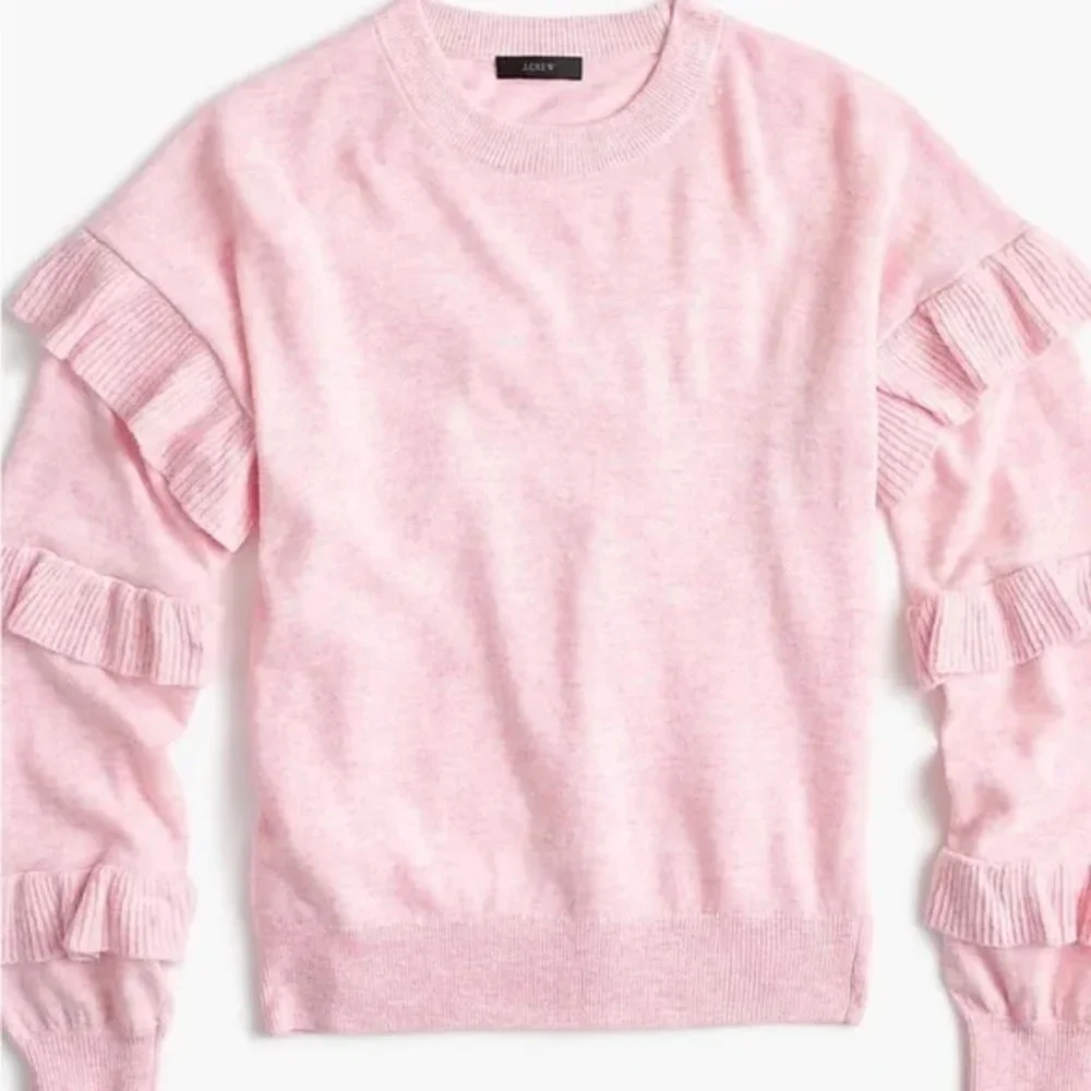 J. Crew Pink Wool Blend Warm Sweater with Ruffled Long Sleeves